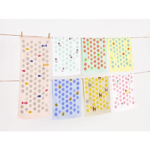 Kosugizen Face Towels, Everyday Print Towels, Happy, 7 Colors (7 Designs), 1 of Each, 34 x 80 cm, Thin, Quick-Drying, Set of 7, SV-0202-7