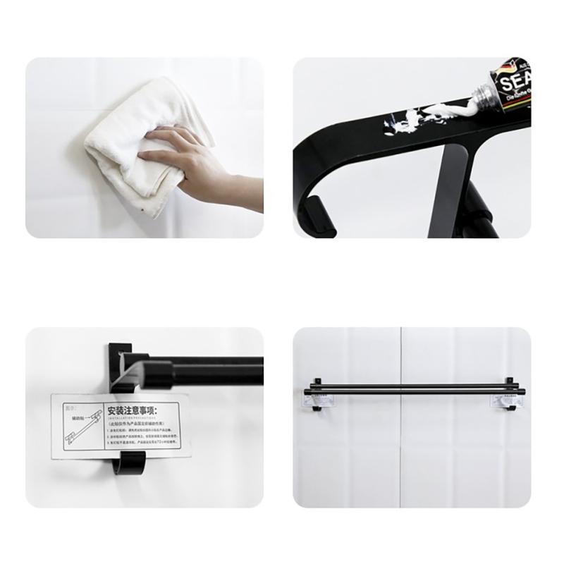 Bathroom Towel Rack Aluminum Alloy Punch-free Wall-mounted Double Rod Storage Towel Bar Bathroom