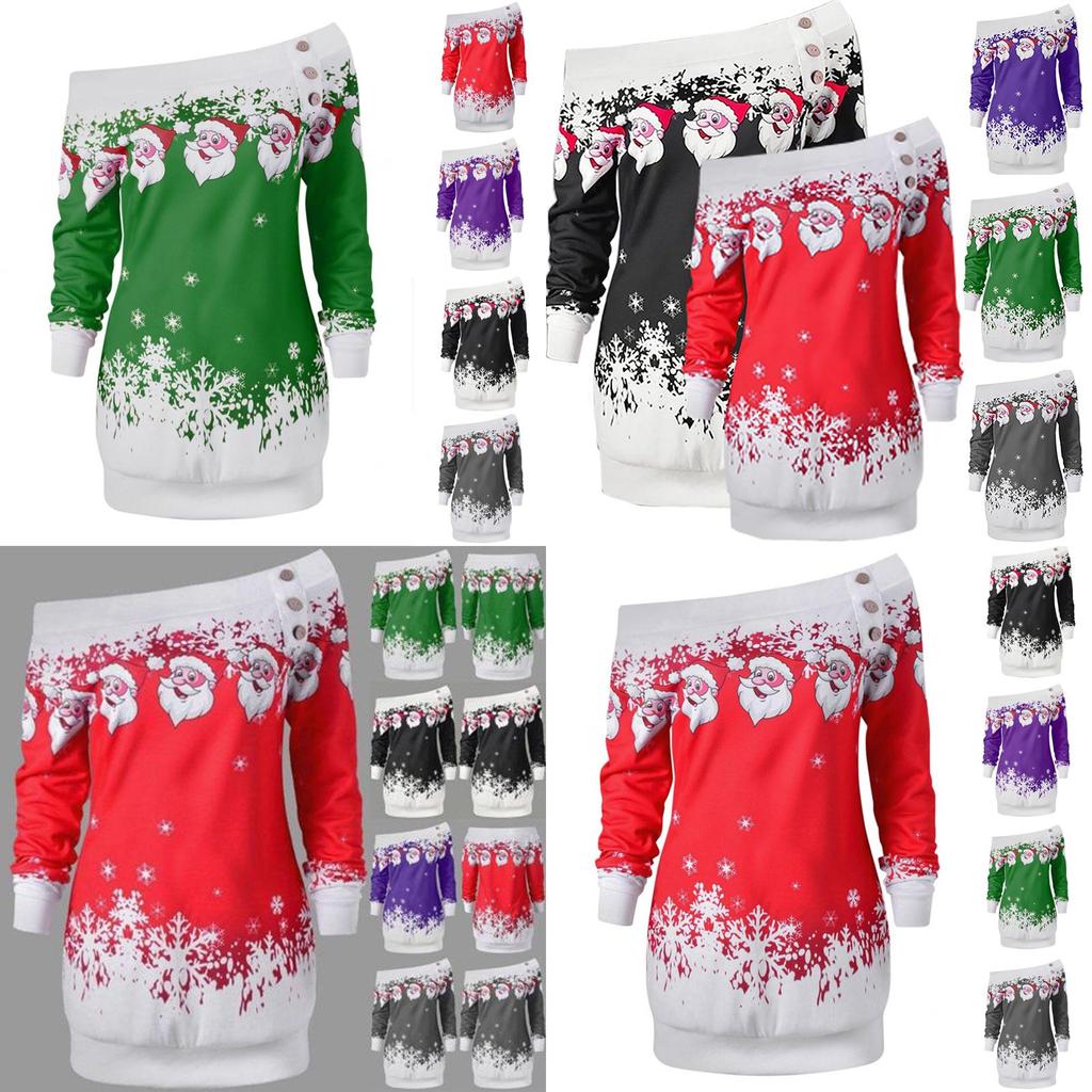 Ladies Christmas Jumper Tops Featuring Charming Santa Claus Design And Long Sleeves