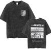 Anime Attack Titan Retro Wash Bedrucktes T-Shirt Mikasa Ackerman Eren Jaeger Freie Flügel Muster Herren Sommer T-Shirt