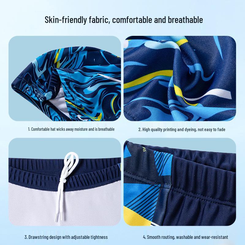 Kids' Cartoon Print Swim Set: Boys' Boxer Trunks & Cap