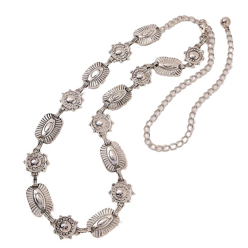 Women's High-end Retro Waist Chain, Engraved Flower Belt, Metal Court Style Ladies' Belt, Women's Waist Chain