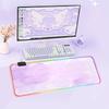 Large Gaming Mouse Pad with 12 RGB Lighting Waterproof Rubber Effects, Multi-Spandex Surface, Non-Slip Base, 8003004mm (Purple Nebula)