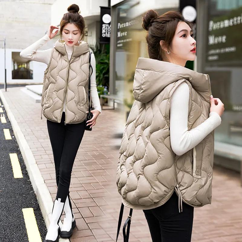 Women Autumn Winter Warm Waistcoat Sleeveless Hooded Coat Outerwear Casual Puffer Vest Student Jacket