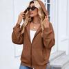 European and American-style Women's Solid Color Zip-up Long-sleeve Hooded Sweatshirt/jacket for Fall and Winter