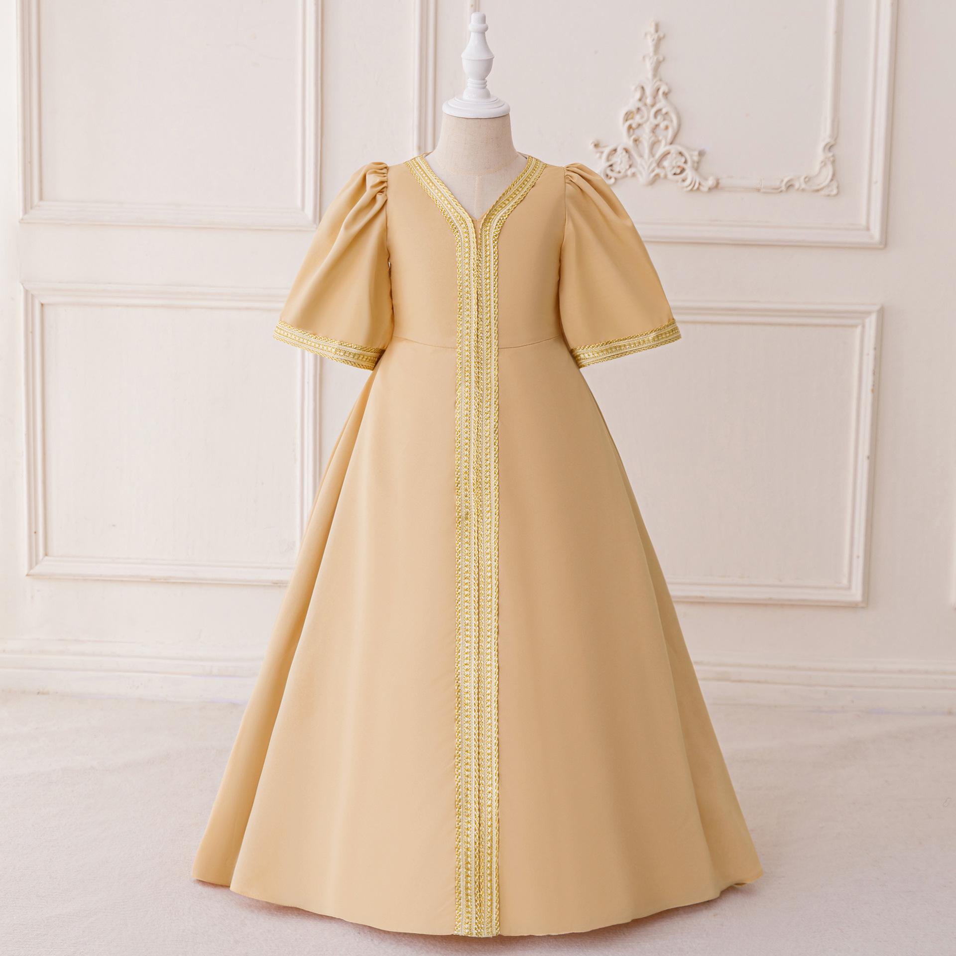 

Вечернее платье для девочки с Ближнего Востока с золотым кружевом - Простой и модный стиль 120cm - 5Y