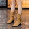 Pointed high-heeled short boots women's 2025 autumn and winter new fringed boots thick heel versatile stacking boots retro sleeve fashion boots