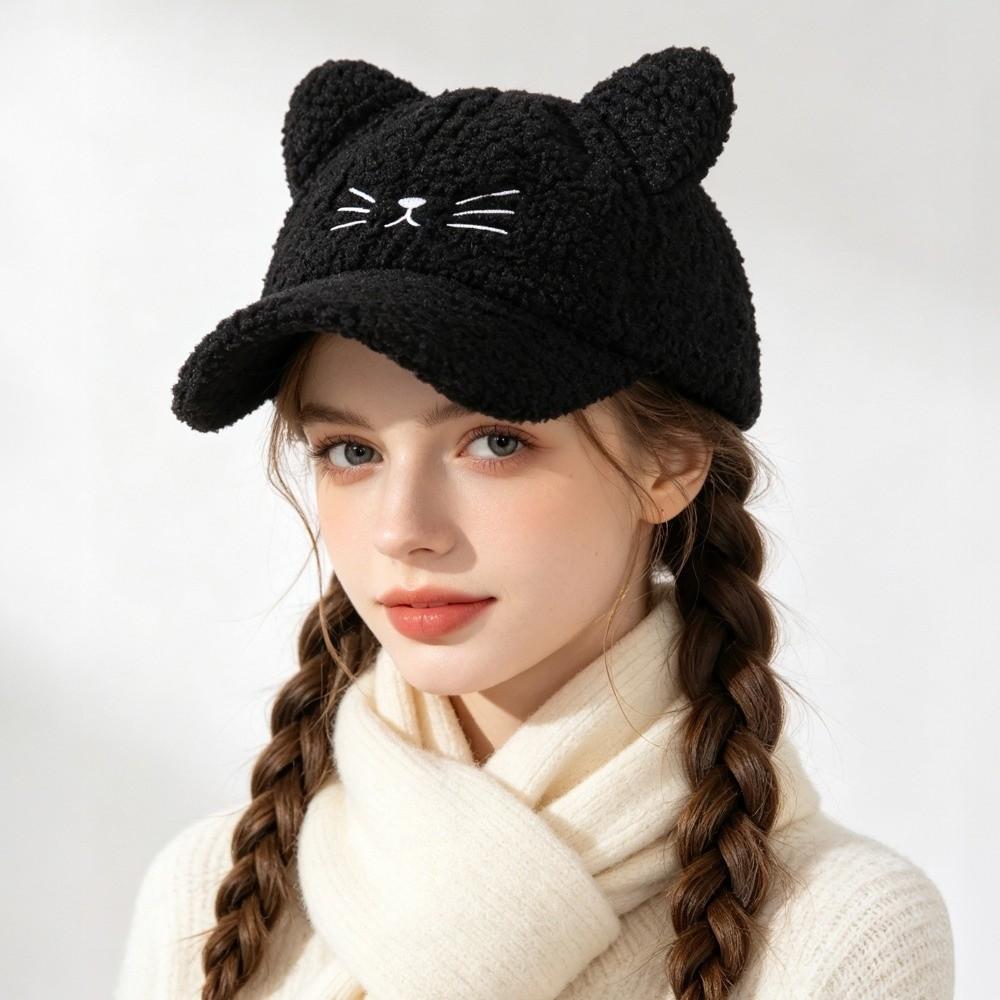 Adjustable Fleece Peaked Hat Lamb Fleece Baseball Cap New Cat Ear Baseball Cap  Women Girls