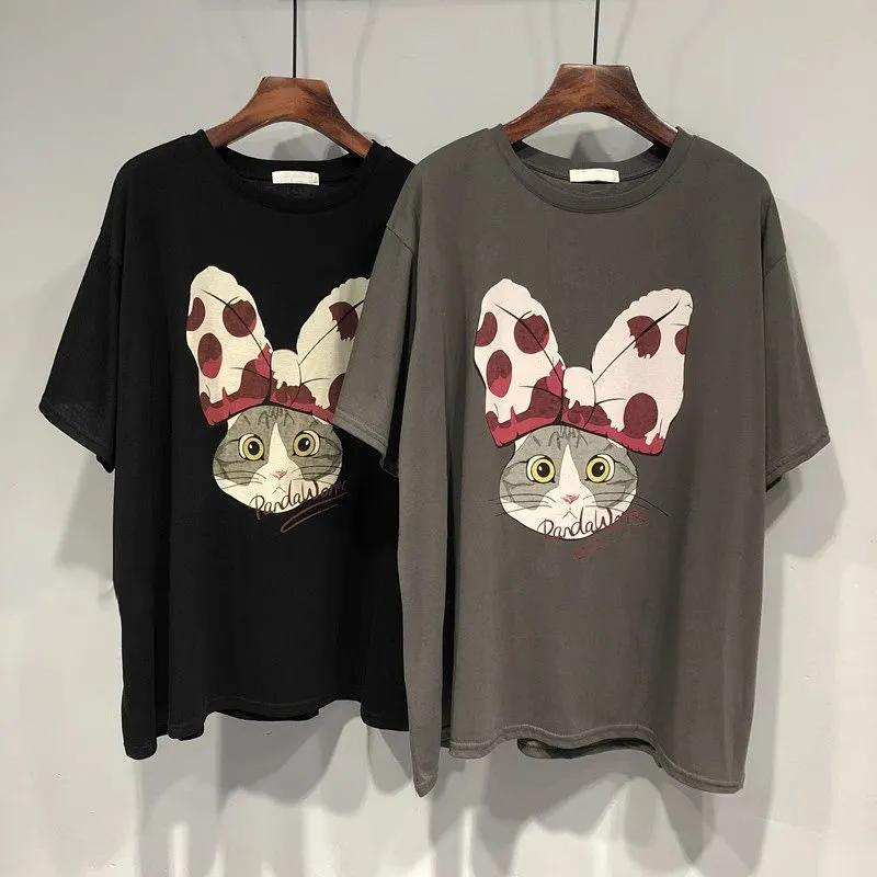 T-Shirt Damen Baumwolle Sommer Lässig Große Größe Locker Rundhals Pullover Kurzärmelige Oberteile