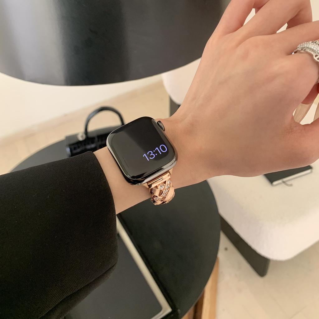 Měděný řemínek k hodinkám pro Apple Watch Series 10 Ultra 9 8 7 SE 6 5 4 3 2 1 46mm 49mm 45mm 44mm 42mm Náramek s kubickými zirkony ve tvaru klasu