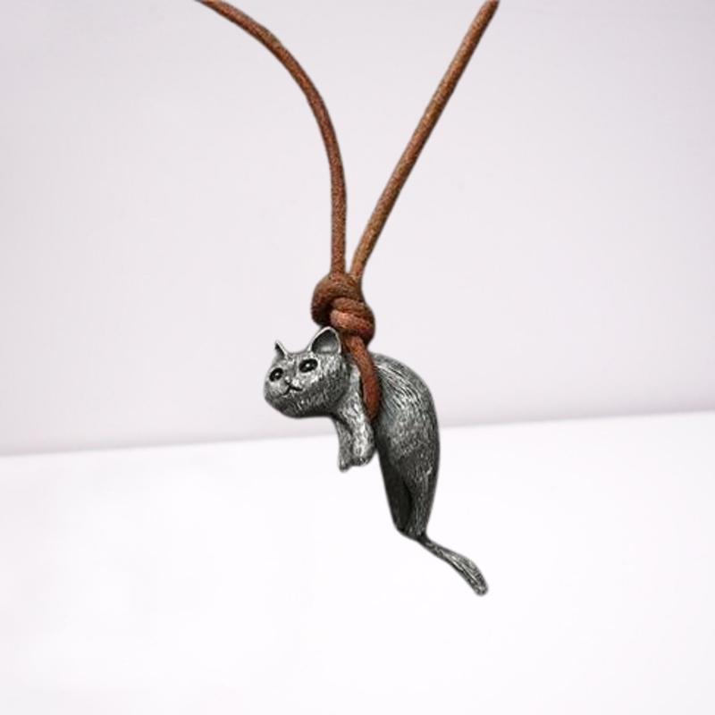 Pure Copper Retro Cat Pendant Necklace For Couples Fashionable And Cute Cat-themed Gift 75 Characters