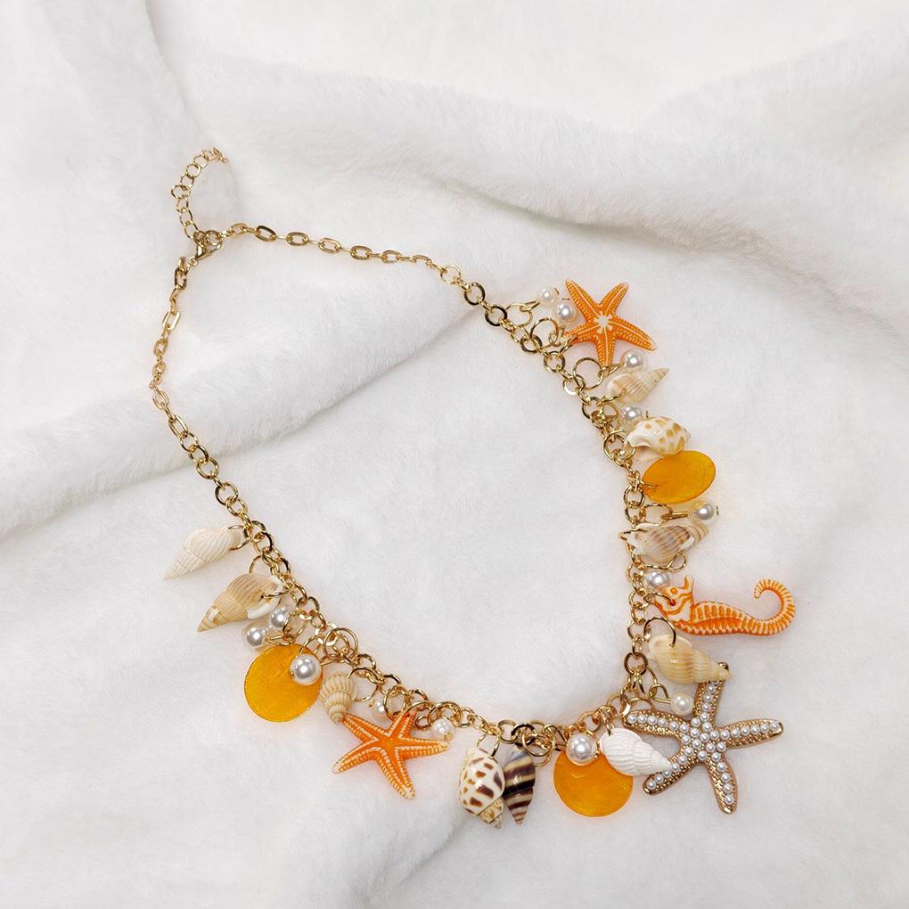 New Trendy European and American Accessories Beach Chain Conch Starfish Shell Necklaces Sweater Chain Collar Chain