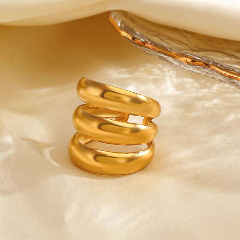 Stainless Steel Multi Layer Line Rings for Women Men Vintage Waterproof Charm Metal Gold Silver Color  Finger Jewelry