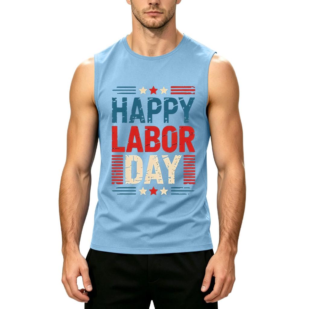 Men's Sleeveless Casual Tank Top Labor Day Graphic Print Muscle Shirt Lightweight Summer Workout Tee