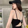 Women's Lace Strap Backless Bow Top with Built-in Bra
