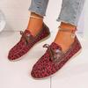 Fashion Women's Shoes 2024 Spring and Autumn New Leather Niche Lace-up Retro Leopard Print Women's Fashion Korean Women's Shoes