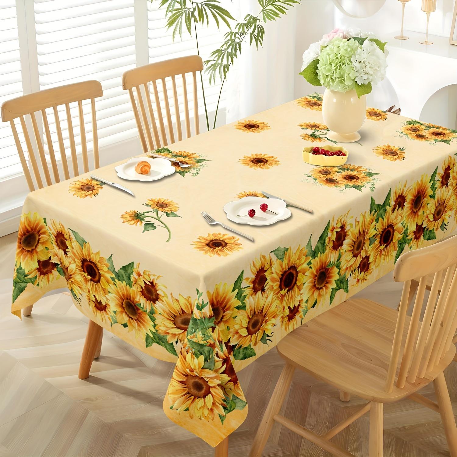 Waterverf Zonnebloem Rechthoekig Tafelkleed Zomer Bloemenblad Patroon Bruiloft Feest Decor Keuken Eetkamer Huis Tafelkleed 90x140cm