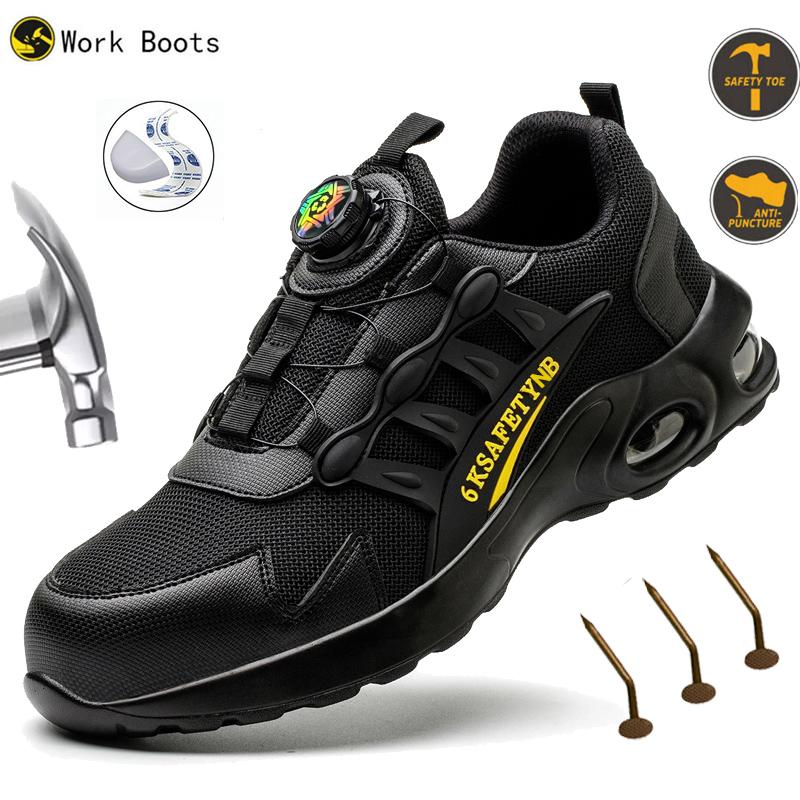 Otočné tlačítko Nové bezpečnostní boty Pánské Proti nárazu Proti propíchnutí Pracovní obuv Módní Pánské Sportovní obuv Bezpečnostní Ochranné boty
