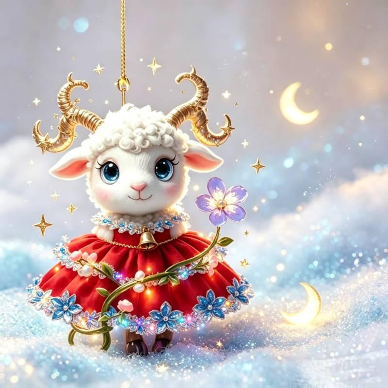 Shining 2D Flat Rhinestone Embossed Goat Pendant Bag Charm Christmas Tree Ornament