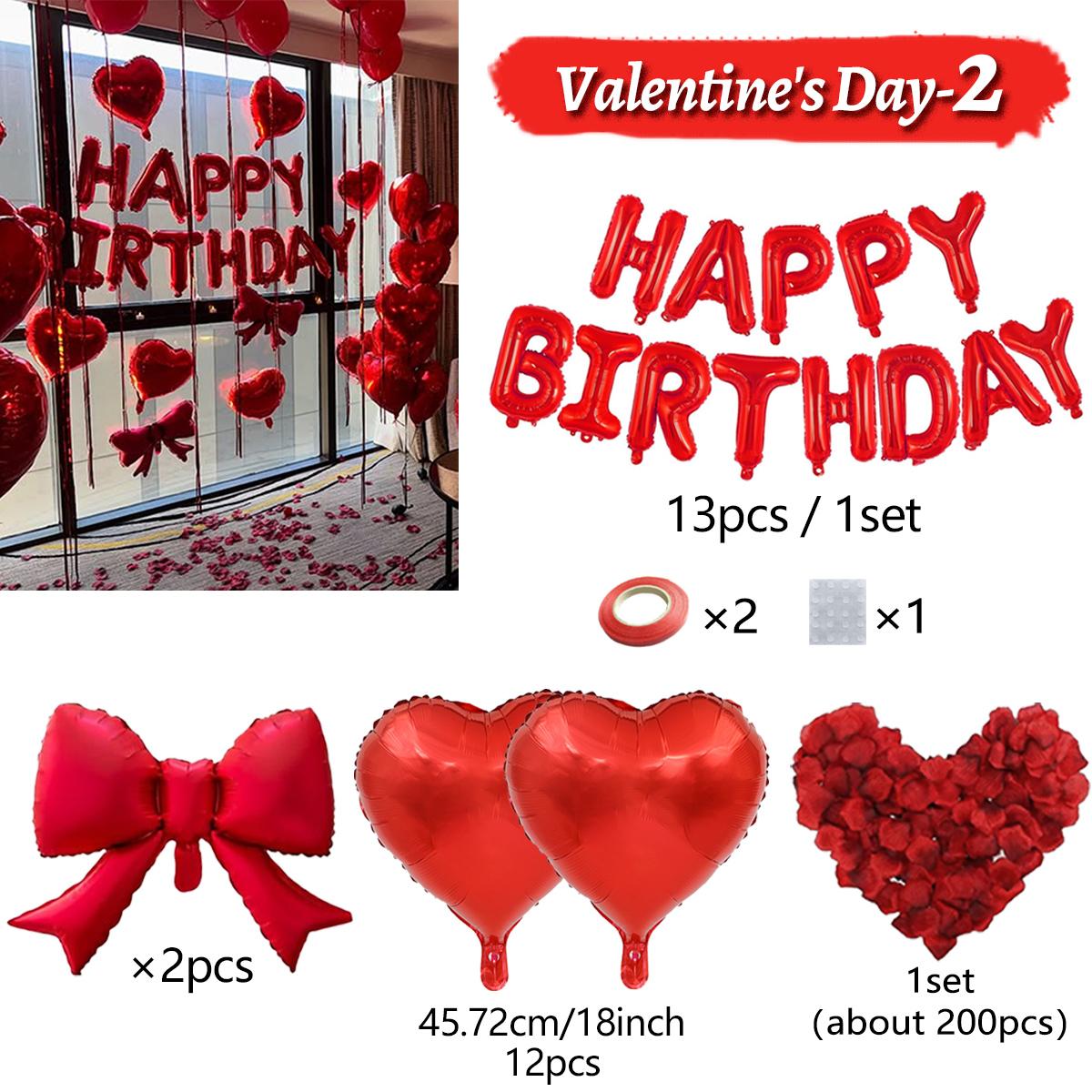 

Red birthday balloon set with bow, love heart, aluminum foil balloon, simulated petals for birthdays and Valentine s Day Other