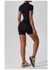 Women's Summer Zipper Short Sleeve Yoga Bodysuit Jumpsuit