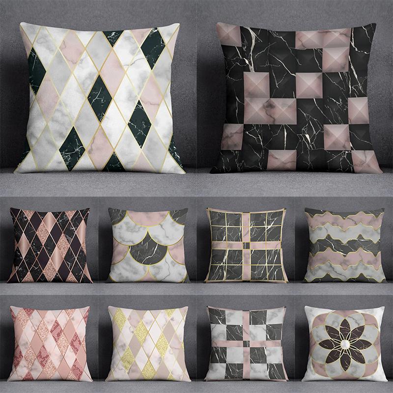 Nordic Luxury Geometric Texture Print Pillowcase Home Bedroom Room Decoration Office Seat Living Room Sofa Cushion Cover 45X45Cm