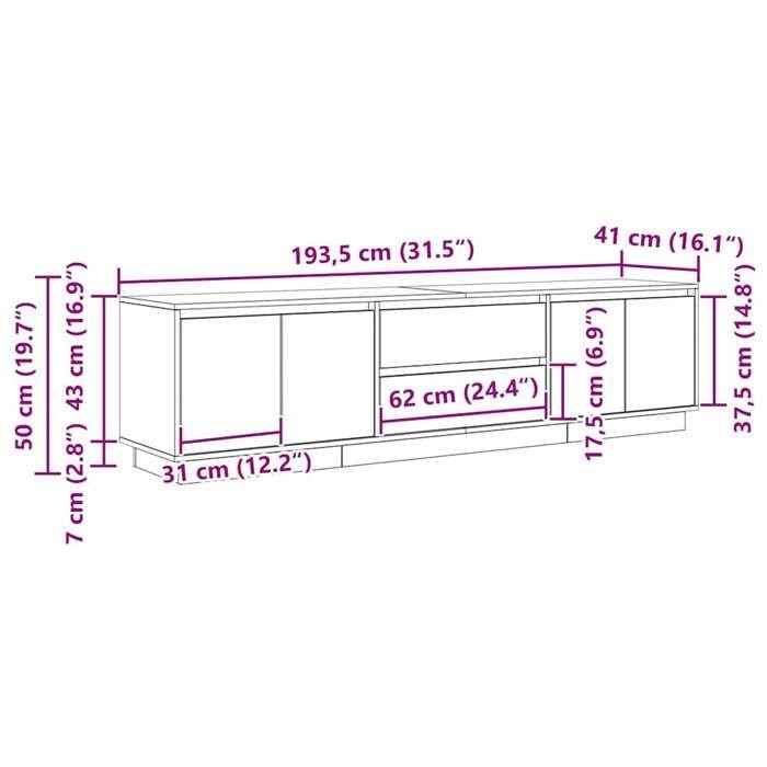 VidaXL Meuble TV avec lumières LED chêne noir 193,5x41x50 cm, support TV, meuble télé, meuble multimédia, banc TV, meuble 3328436
