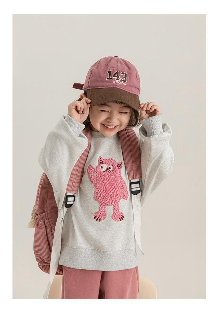 Youanbo 2026 Spring Double-Sided Knit Cartoon Hoodie - Long Sleeve, Round Neck, Loose Fit