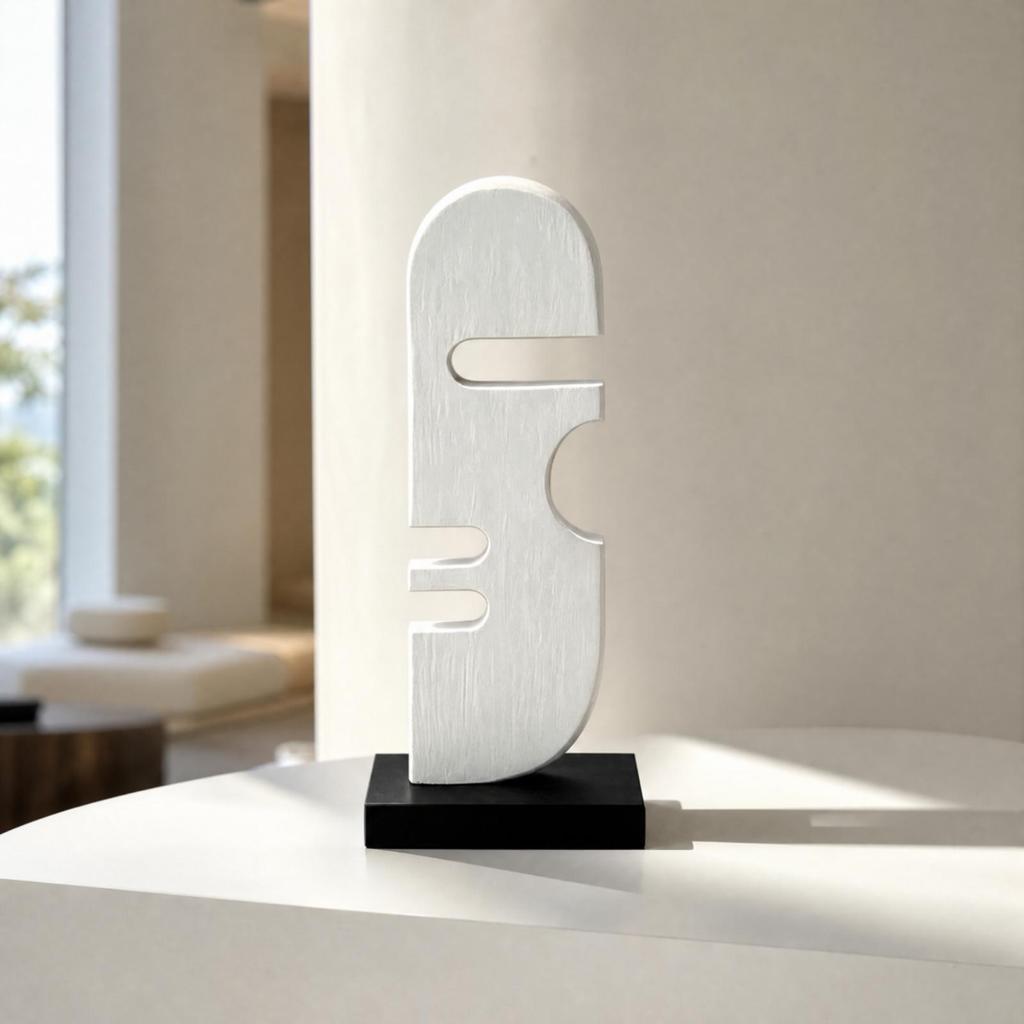 Wooden Facial Profile Decor with Rectangular Base Modern Geometric Cutout