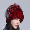 Winter Women's Warm Fashion Thick Wool Hat Rex Rabbit Fur Hat Knitted with Side Flower Hat