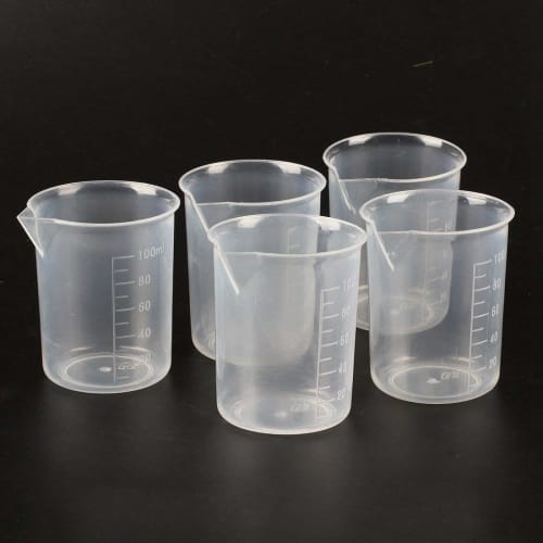 (R) 5 Pieces 100ml Clear Plastic Laboratory Measuring Cups, Simple, Easy To Use, Beautiful and Practical