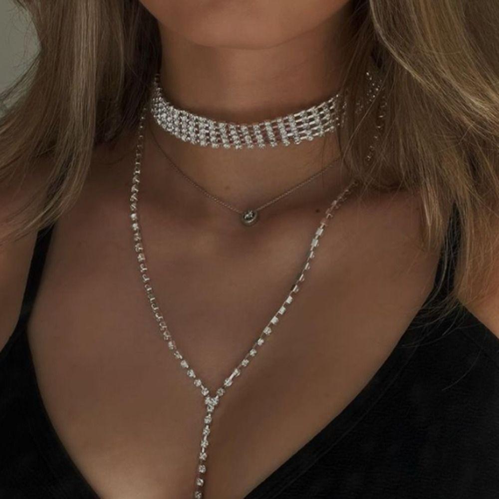 

Gold Multi-Layer Necklace Boho Rhinestone Necklace Cute Back Chain Decoration срібний