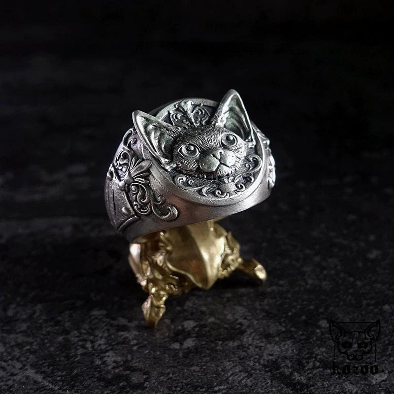 Vintage Thai Silver Curly Cat Adjustable Finger Rings For Men Women Fashion New Jewelry Couple Gift Party Glamorous