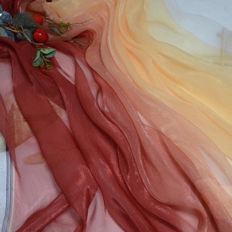 3/5/10m Multicolor Gradient Silk-Crepe Chiffon Fabric for Handmade DIY Sewing Hanfu Apparel Making Wedding Decoration