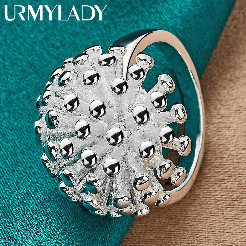 925 Sterling Silver Round Coral 5 6 7 8 9 10 Ring Charm Fashion Jewelry