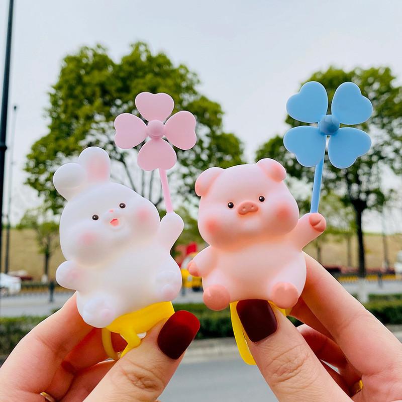 Adorable Cartoon Pig Windmill Plush Cute Car Decoration Creative Small Gift