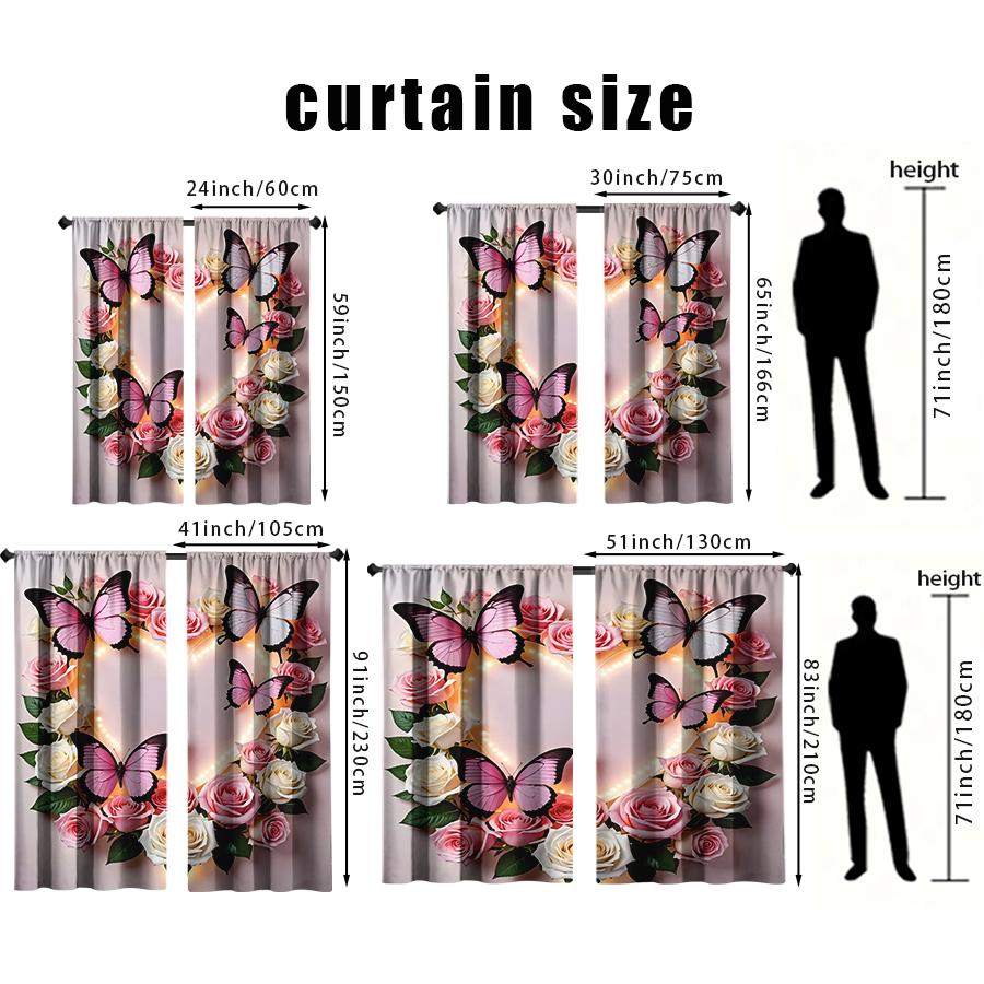 Set Of 2 Pink Butterfly Language Rose Love Curtains Sweet Wind Bedroom Living Room Drawbar Pocket Decorative Curtain Polyester Ideal For Great