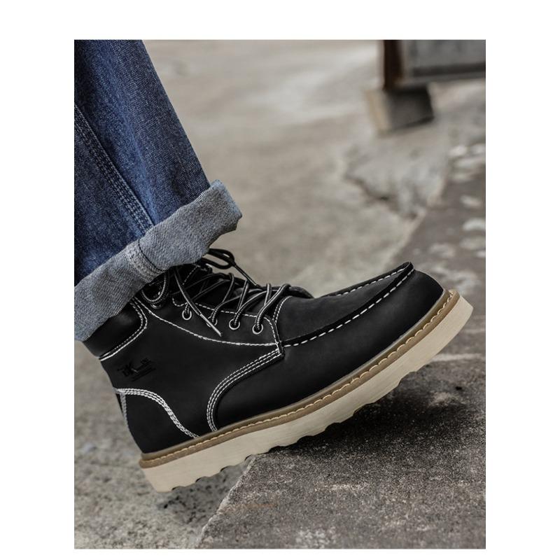 Men's English Casual Trend High-top Shoes with Cotton, Couple Work Boots, Big Head Yellow Boots
