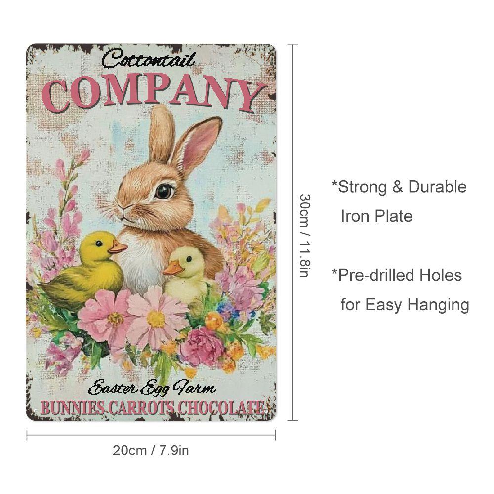 Easter Bunny Metal Sign Vintage Rabbit and Easter Eggs Iron Hanging Decor for Home Office and Spring Festival Wall Art 20x30cm(7.8x11.8inch)
