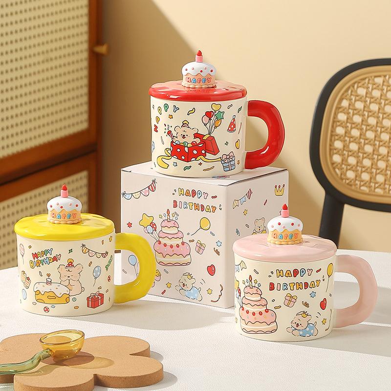 Birthday gift for girls mug high value souvenir water cup cartoon cake ceramic cup office cup