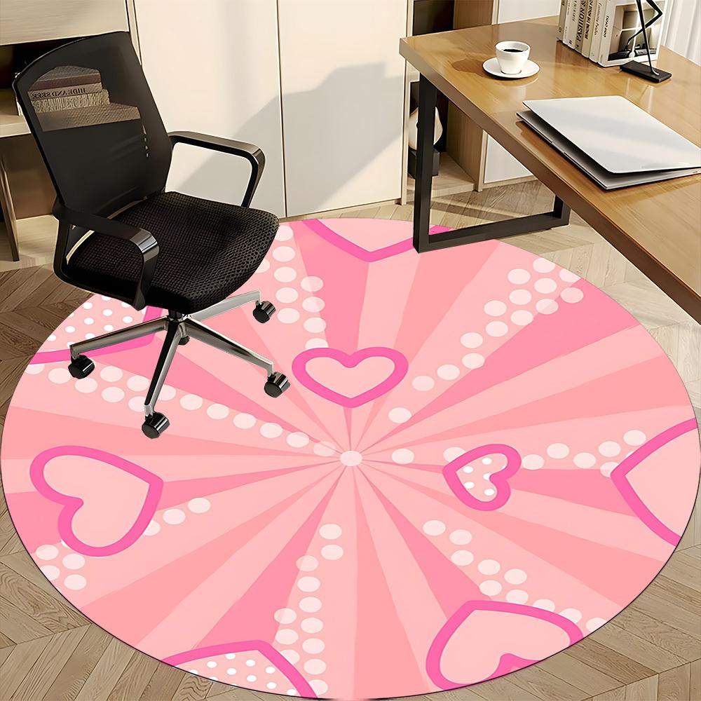 1pc Pink Hearts Pattern Office Round Rug, Carpet for Office, Gaming, Lightweight Round Floor Mat Yy260208008