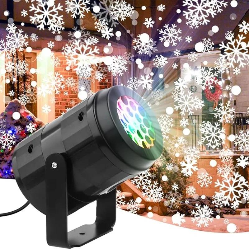 Christmas Snowflake Projector Light USB 5V Powered Holiday Lamp Indoor Outdoor Decorative Night Light for Home Party Decor