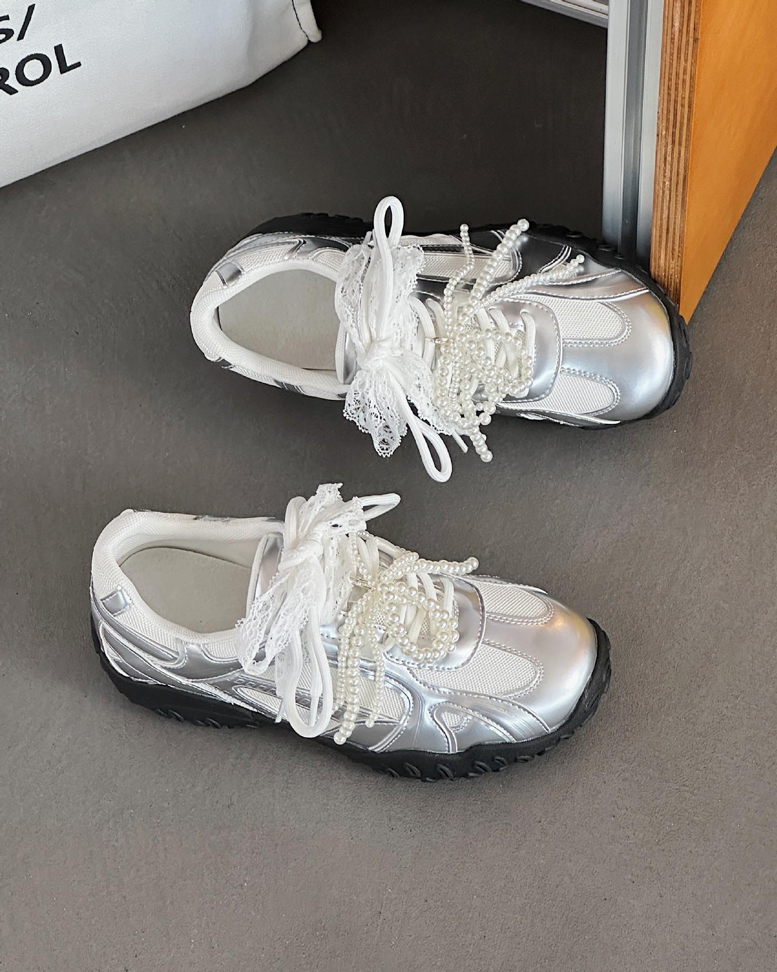 

Inner height increase women s new small thick-soled women s shoes sports and leisure shoes mesh breathable 35 серебряный