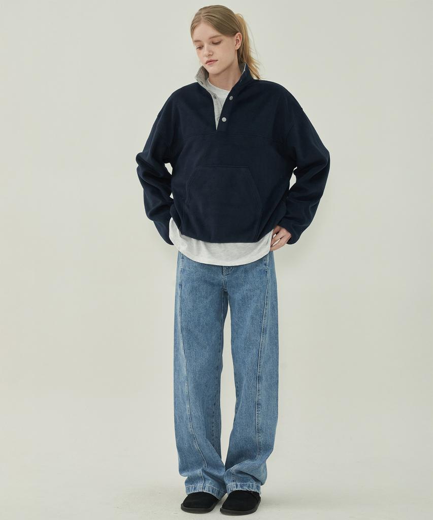 Mott Button Pullover Fleece - Navy