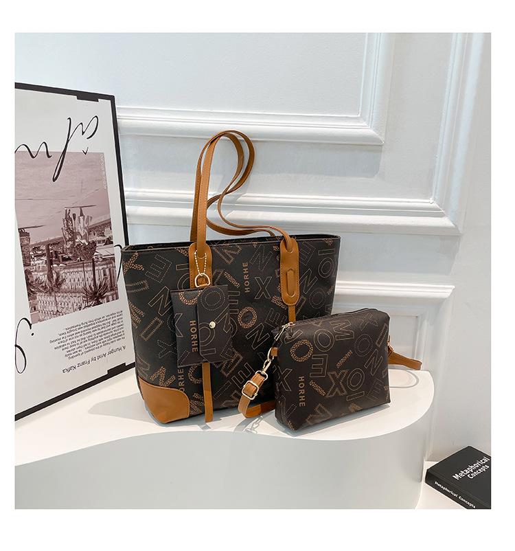 Retro letter three-piece spring new large-capacity fashion hand-held underarm tote shoulder bag women