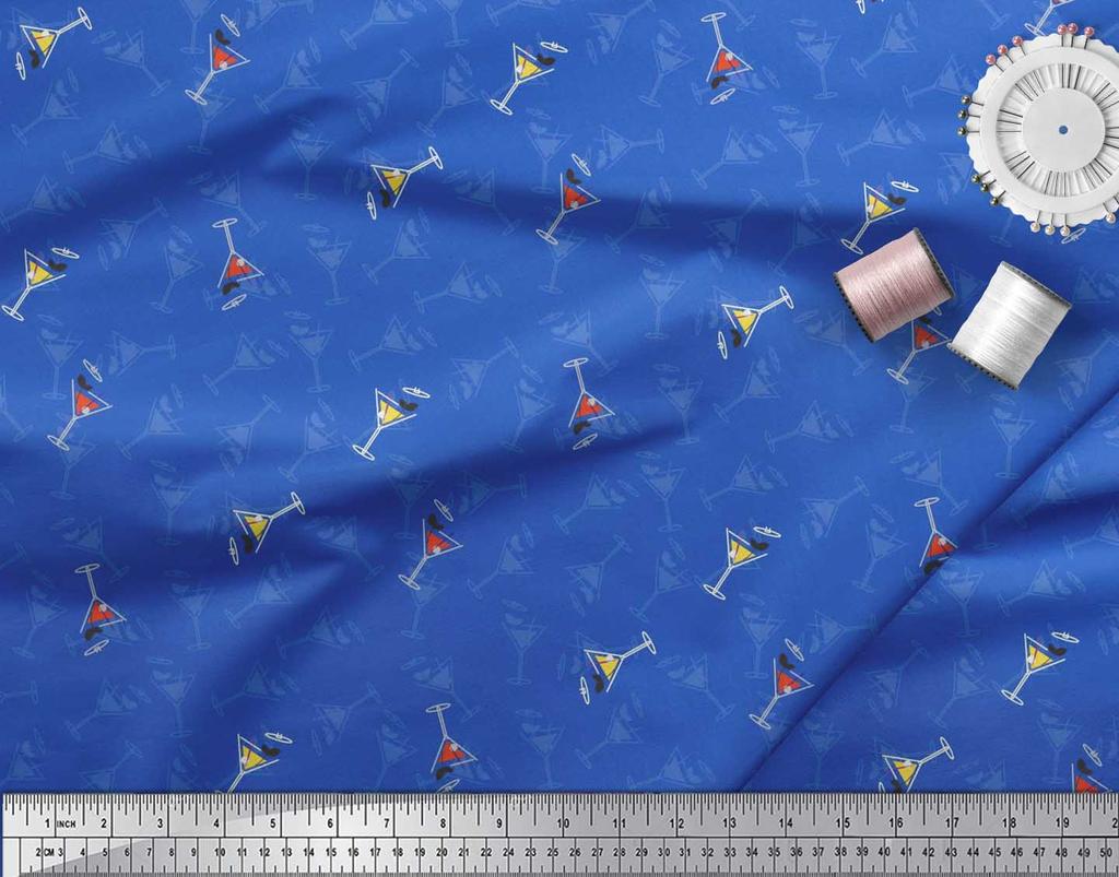 Soimoi Purple Japan Crepe Satin Fabric Glass,Straw & Drinks Summer Designs Fabric Prints By Metre 42 Inch