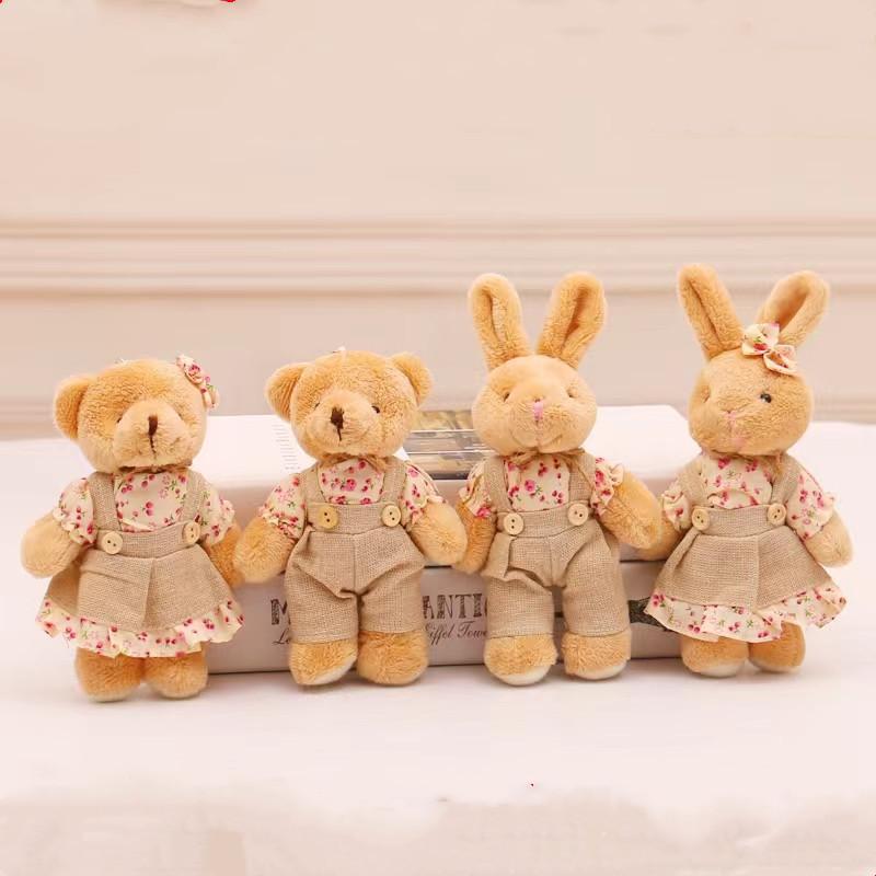 4Pcslot Couple Bear Rabbit Plush Toys Cute Linen Bunny Plush Doll For Girls Key Chain Bag Pendant Children Party Gift Wholesale