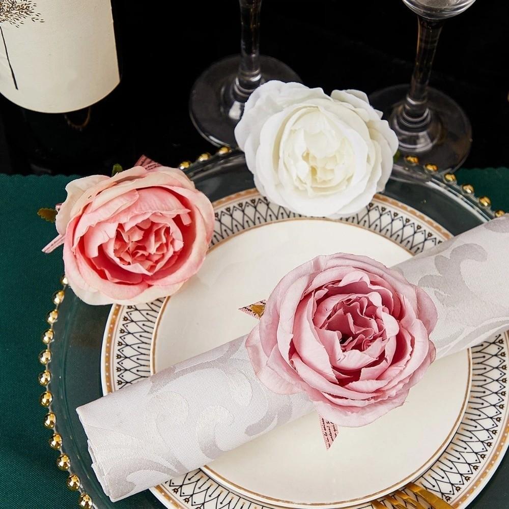 Elegant Simulated Rose Napkin Rings Decorative Napkin Loops Forest Style Napkin Ring  Home Decor