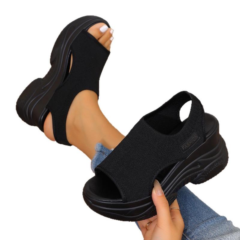 Sieviešu adīti sporta sandales, korejiešu stila platformas slip-on, viencentrīgas ikdienas apavi sievietēm