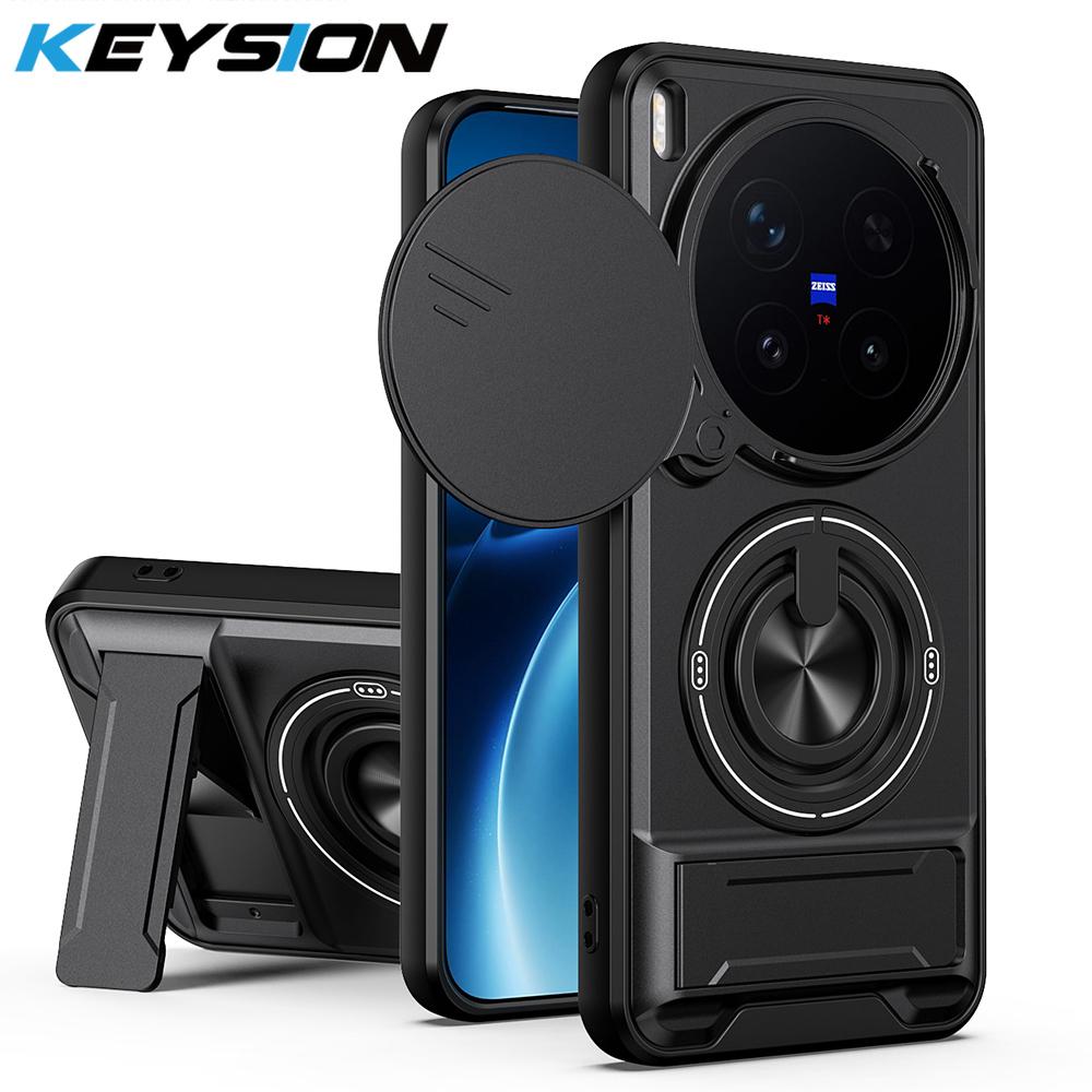 KEYSION Magnetic Phone Case for VIVO X300 Pro 5G Slide Camera Protection Upright Kickstand Ring Shockproof Cover for VIVO X300